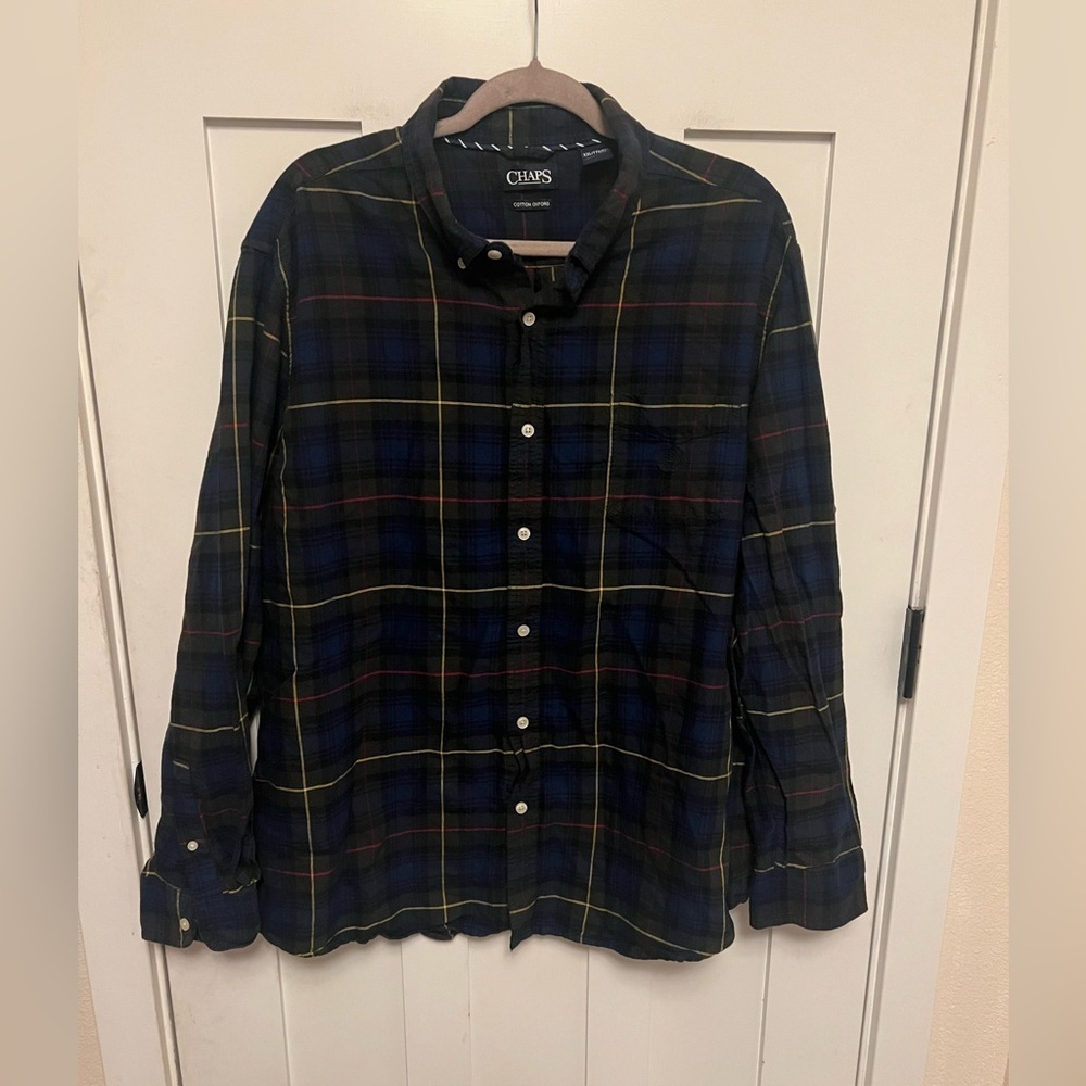 Chaps Cotton Oxford Flannel Plaid Casual Button Down Shirt Preppy Size XXL